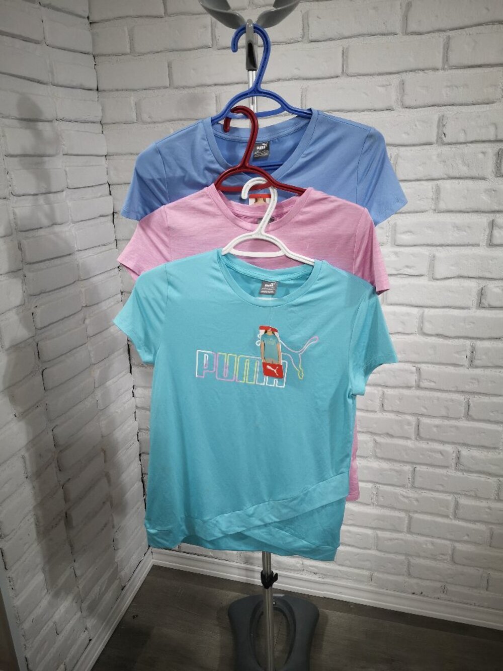 Puma Set of 3 Girls Size XL (14-16) Pink Teal & Blue Shorts Sleeves T-shirts